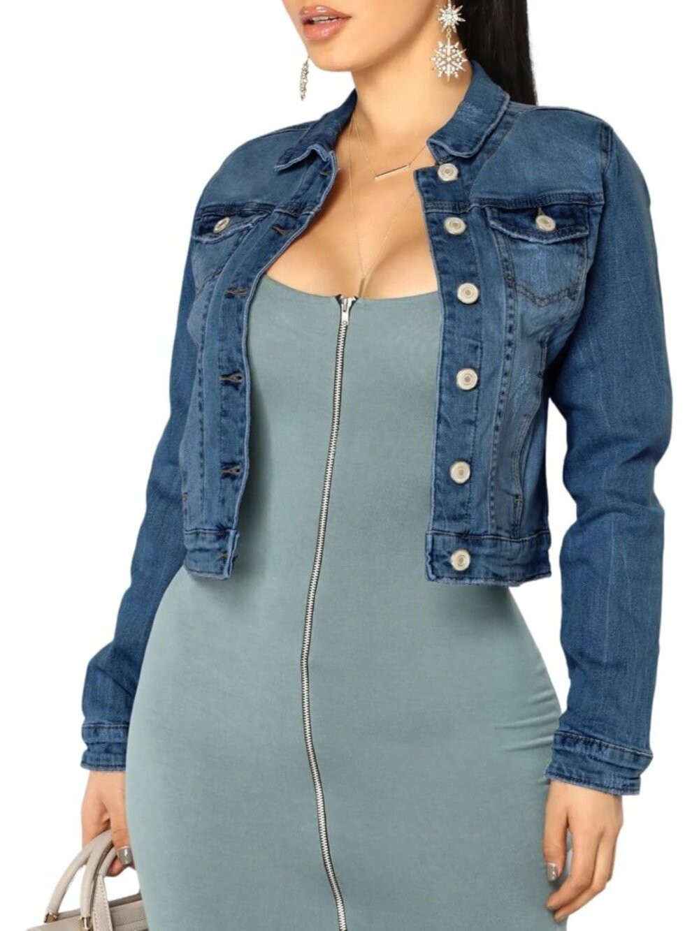 Women's Denim Blue Fall Long Sleeve Classic Distressed Butterfly Jean Jackets